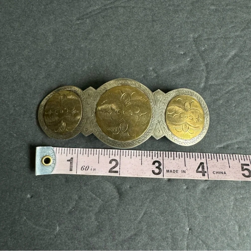 Vintage Boho Hair Clip Large Barrette Mixed Metal Brass‎ Silver Western Cowgirl